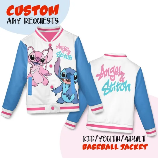 Discover Angel & Stitch Couple Lilo And Stich Cartoon Xmas Valentines Day Baseball Jacket