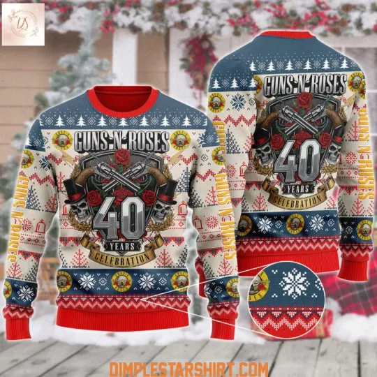 Guns And Roses 40 Years Celeberation Christmas Ugly Sweater