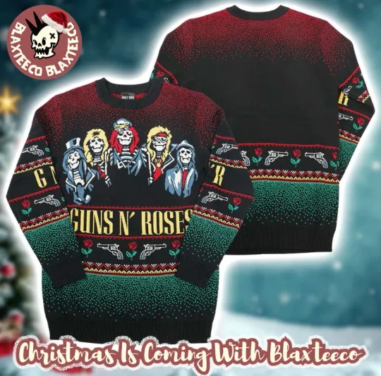 Guns And Roses Holiday 19 Bravado Band Members Skeletons Ugly Christmas Sweater