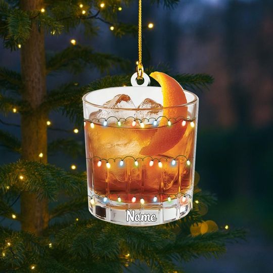 Personalized Old-fashion Cocktail Christmas Ornament, Cocktail Ornament, Bartender Ornament Gift, Bar Pub Lounge Ornament Decor
