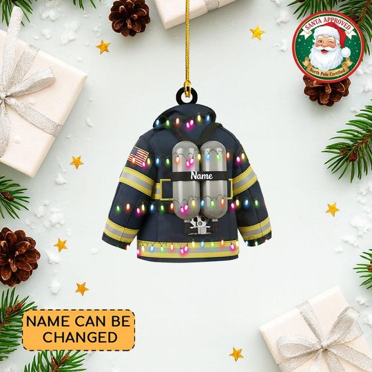 Discover Personalized Firefighter Armor Christmas Ornament, Fireman Safety Vest Ornament, Firefighter Ornament Gift, Fire Department Decor Thdso-1964