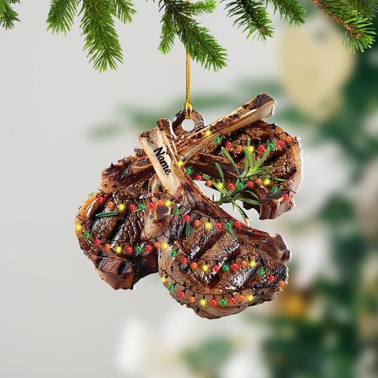 Discover Grilled Lamb BBQ Christmas Ornament Flat 2D Food Decor Perfect Xmas Gift for Bbq & Grilled Meat Lovers, Kitchen Christmas Decor