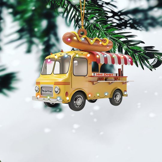 Personalized Truck Hot Dog Christmas Ornament, Truck Ornament Gift, Truck Hot Dog Christmas Hanging Ornament Home Decor