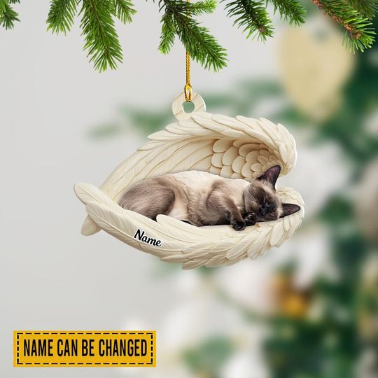 Discover Personalized Siamese Cat Angel Wings Ornament, Sleeping Cat Memorial Keepsake, Pet Loss Remembrance Gift for Cat Lovers, Cat Mom Gift