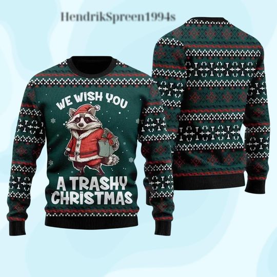 Discover Raccoon Ugly Christmas Sweater, Funny Santa Raccoon Holiday Sweatshirt, Meme Xmas Xmas Gift