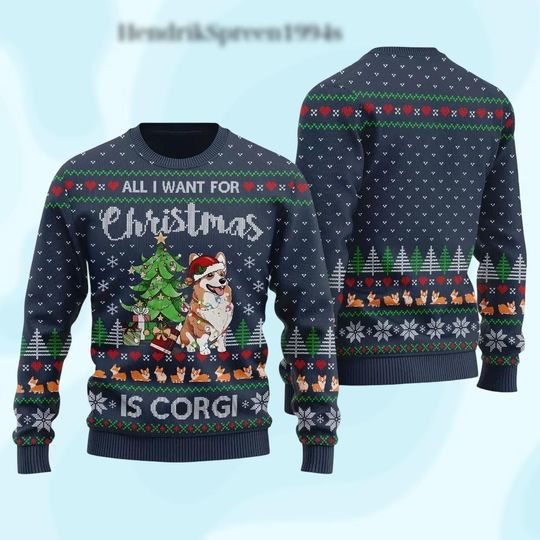 Cute Corgi Christmas Ugly Sweater, Dog Lover Holiday Sweater, Funny Pet Xmas Sweater for Men and Women