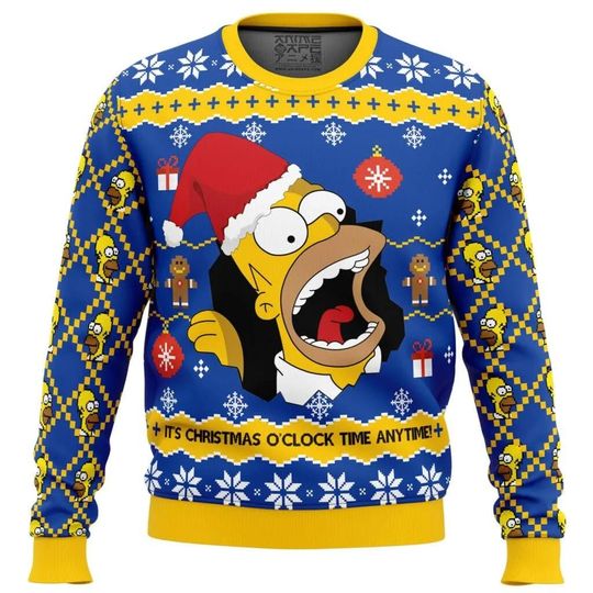Discover Funny Homer Simpson Christmas Sweater, Ugly Xmas Jumper, Cartoon Holiday Sweatshirt for Men and Women