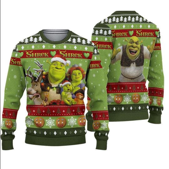 Funny Shrek Christmas Sweater, Shrek Happens Ugly Xmas Jumper, Meme Holiday Sweatshirt for Men and Women