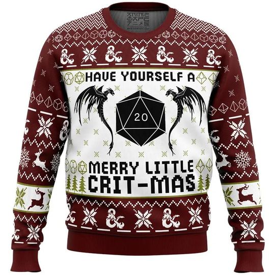 Dragon Christmas Sweater, DnD Holiday Jumper, Dungeon Master Gift, Dice Gamer Winter Sweatshirt for Men & Women