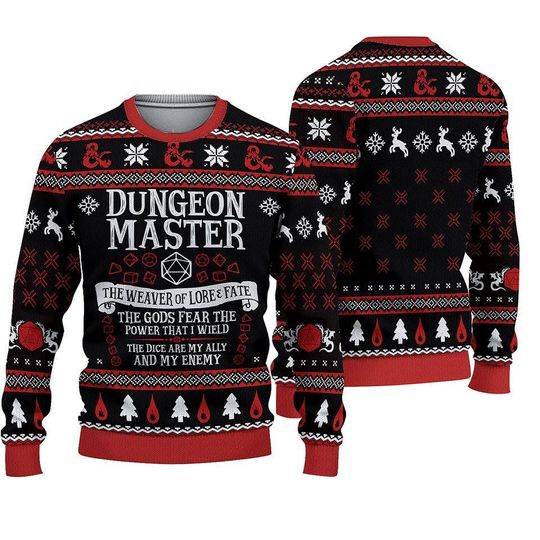 DnD Dungeons and Dragons Christmas Sweater, Ugly Holiday Jumper, Dice Gamer Winter Sweatshirt for Men & Women