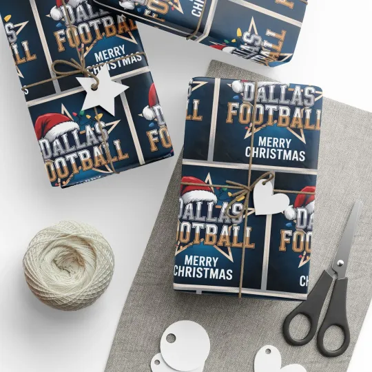 Discover Dallas Football Merry Christmas Sports Gift Wrap, Holiday Present Wrap Cowboys