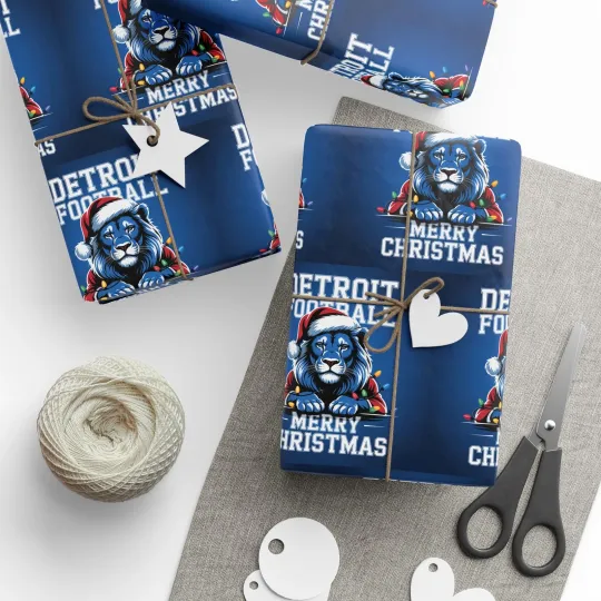 Discover Detroit Football Merry Christmas Sports Gift Wrap, Holiday Lions football