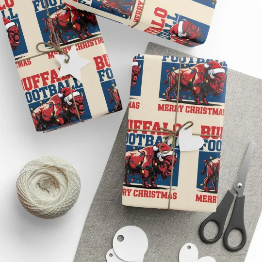 Discover Buffalo Football Merry Christmas Sports Gift Wrap, Holiday Present Bills