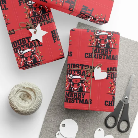 Discover Houston Football Merry Christmas Sports Gift Wrap, Holiday Texans football