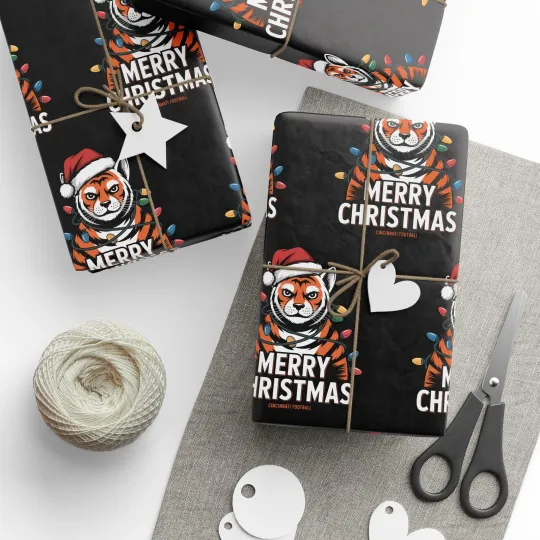 Discover Cincinnati Football Merry Christmas Sports Gift Wrap, Holiday Present Bengals