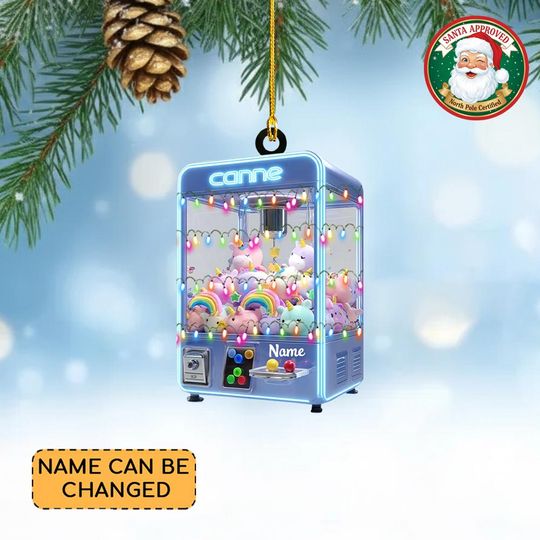 Personalized Claw Machine Christmas Ornament, Plush Toy Vending Machine Ornament, Arcade Machine Decor, Toy Grabber Machine Ornament