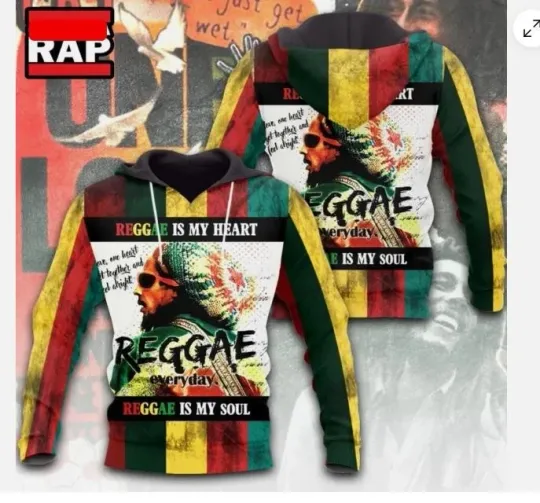 Bob Marley Reggae Is My Heart 3D Hoodie Hoodie 3D