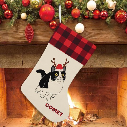 Discover Love Tuxedo Cat Christmas Stocking, Cute Cat Xmas Stocking Gift for Cat Lovers