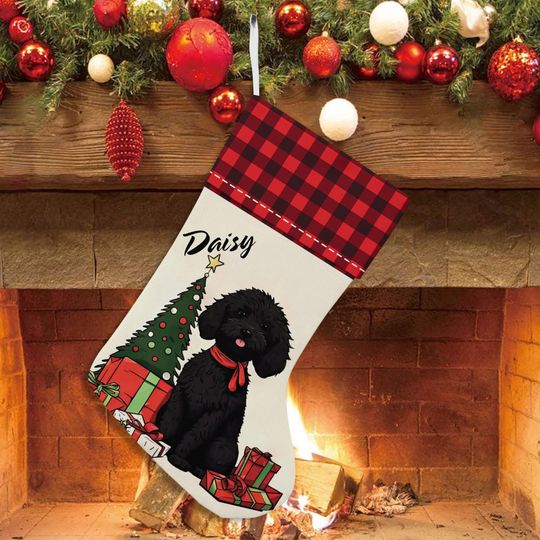 Labradoodle Dog Christmas Stocking, Cute Holiday Gift for Dog Lovers