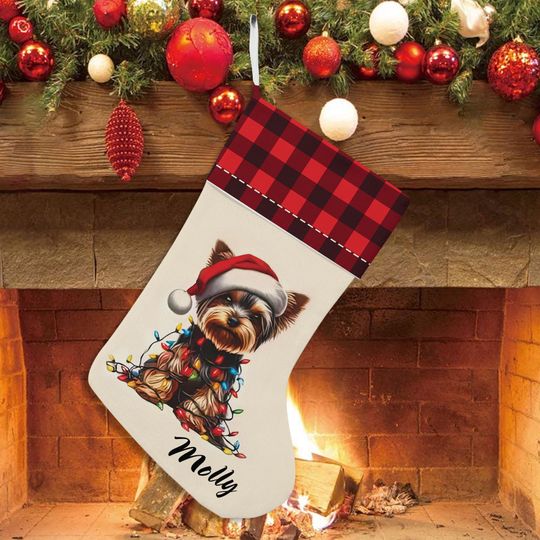 Yorkshire Terrier Christmas Stocking, Cute Dog Holiday Decor, Yorkshire Terrier Gift for Dog Lovers