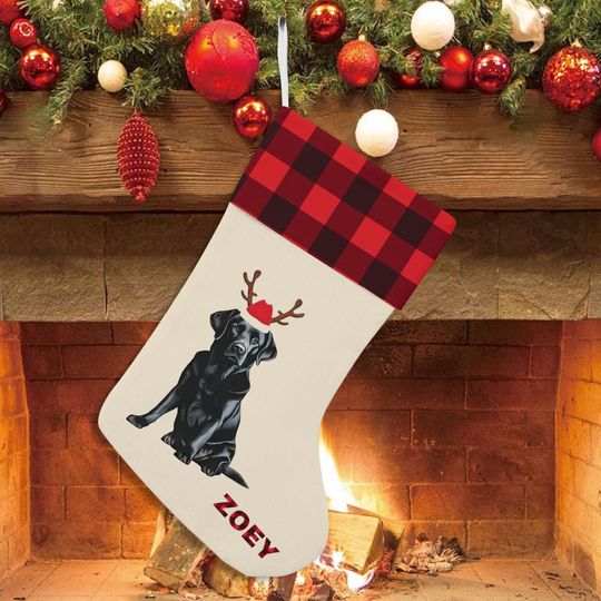 Discover Love Black Lab Christmas Stocking, Cute Dog Wool Sock, Holiday Pet Gift