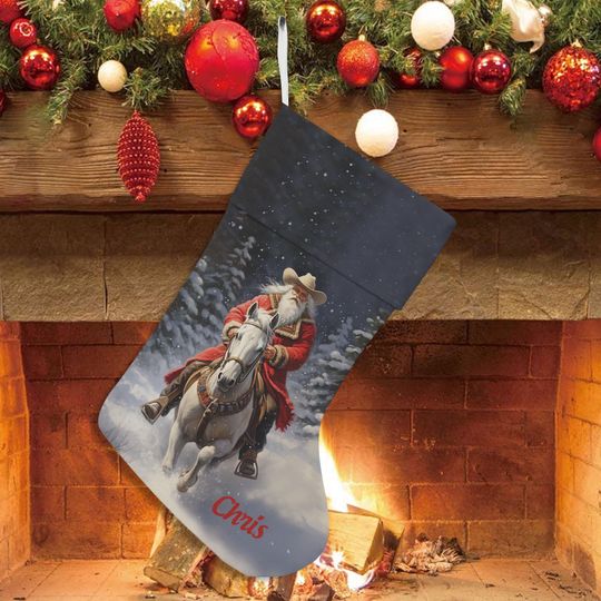 Discover Horse Christmas Stocking, Cute Santa Cowboy Holiday Stocking, Horse Lover Gift