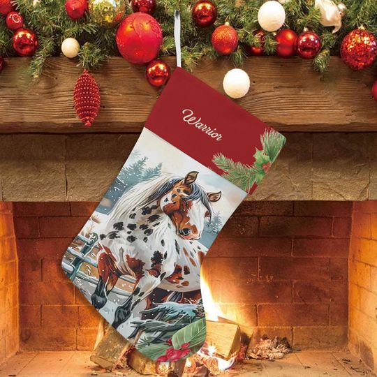 Discover Horse Christmas Stocking, Santa Cowboy Xmas Stocking, Horse Lover Gift, Holiday Decorative Stocking