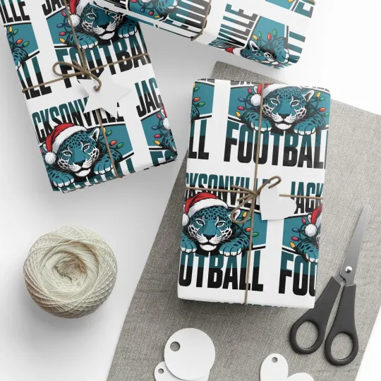 Jacksonville Football Merry Christmas Sports Gift Wrap, Holiday Jaguars