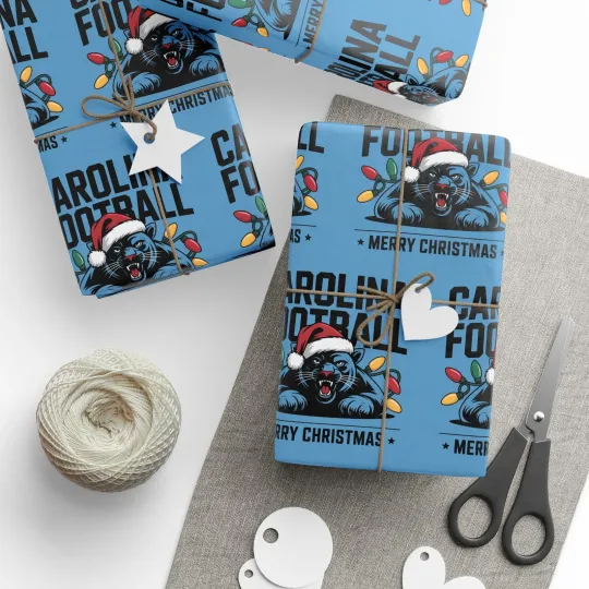 Discover Carolina Football Merry Christmas Sports Gift Wrap, Holiday Present Panthers