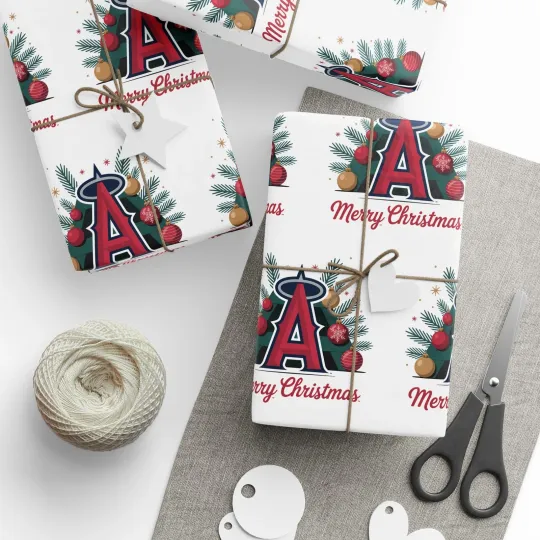 Discover Angels Baseball Wrapping Paper Gift Wrap Holiday Sports Fan Christmas Sports