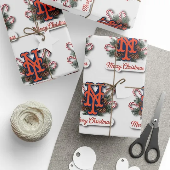 Discover Mets Baseball Wrapping Paper Gift Wrap for Birthday Holiday Sports Fan Christmas