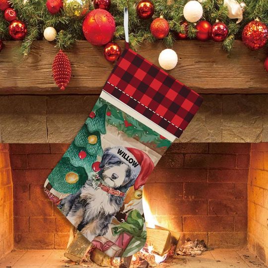 Bernedoodle Dog Christmas Stocking, Cute Holiday Dog Stocking Gift for Dog Lovers