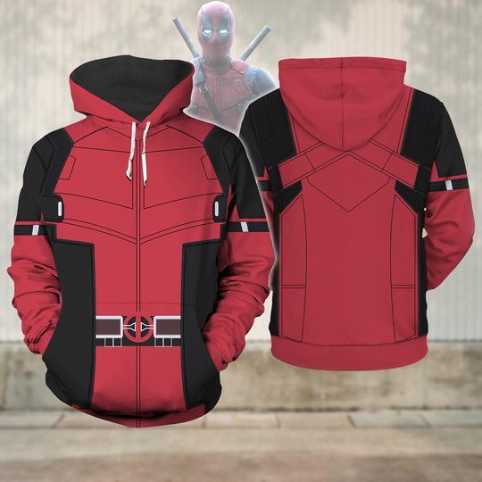Halloween Deadpool 3D Hoodie, Deadpool Cosplay Sweatshirt, Superhero Costume, Movie-themed Hoodie