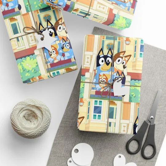 Discover BlueyDad Kids Cartoon Show Birthday Gift Wrapping Paper Holiday Christmas