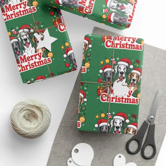 Discover Great Dane Merry Christmas Wrapping Paper - Santa Cartoon Puppies, Gift Wrap