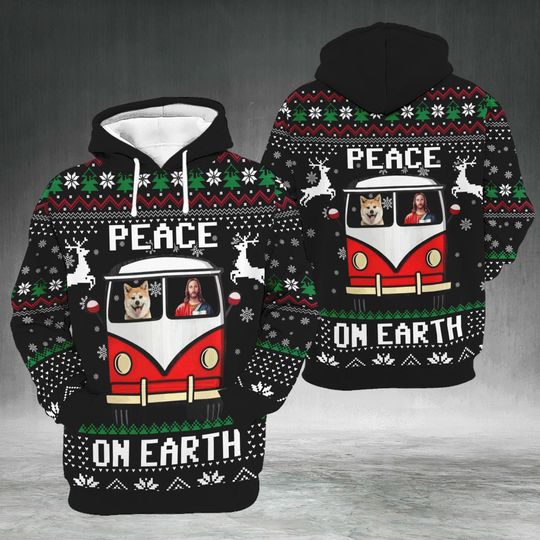 Peace On Earth Shiba Inu Hoodie, Funny Jesus Christmas Sweatshirt, Xmas Dog Lover Gift, Holiday Humor Hoodie