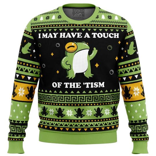 Discover I May Have a Touch Christmas Ugly Sweater, Funny Frog Holiday Jumper, Cozy Frog Gift, Festive Winter Sweatshirt