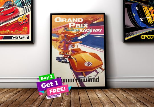 Discover Grand Prix Raceway Vintage Disney Parks Ride Poster