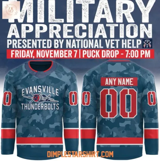 Discover Custom  Evansville Thunderbolt Military Appreciation Night 2025 Hockey Jersey