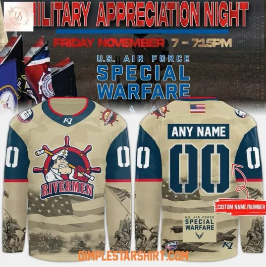 Personalized Peoria 1Rivermen Military Appreciation Night 2025 Hockey Jersey