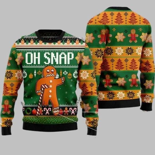 Discover Oh Snap Ugly Christmas Sweater, Funny Gingerbread Holiday Jumper, Cozy Winter Sweatshirt