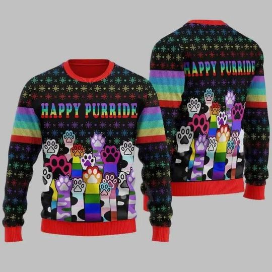 Discover Happy Purride LGBT Ugly Christmas Sweater, Funny Holiday Jumper, Cozy Winter Sweatshirt