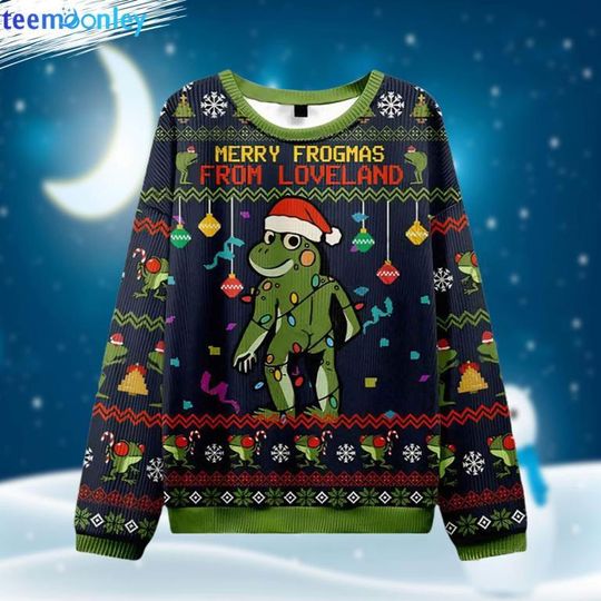 Discover Merry Froghas Christmas Ugly Sweater, Funny Frog Holiday Jumper, Cozy Frog Gift, Festive Winter Sweatshirt