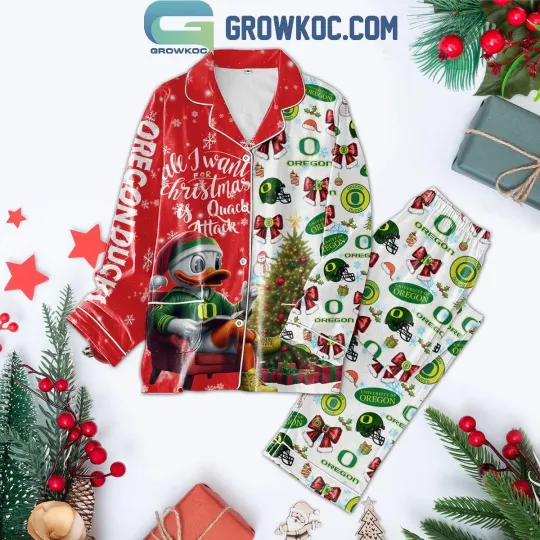 Discover Oreg ducks All I Want For 2024 Christmas Is Quack Attack Polyester Pajamas Set