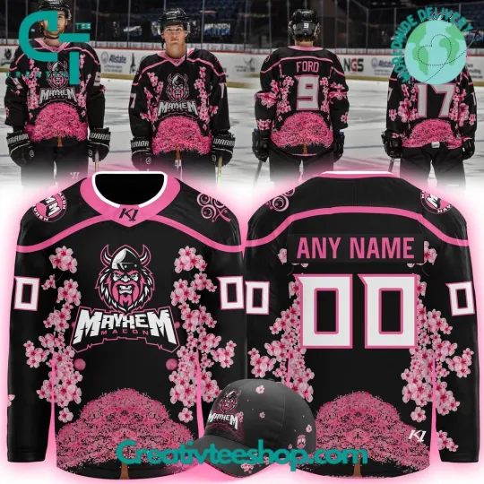 Discover Custom Macon Mayhem Cherry Blossom Hockey Jersey