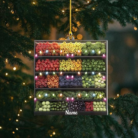 Discover Personalized Vegetable Display Christmas Ornament, Vegetable Fruit Ornament, Fruit Vegetables Stall Ornament, Farmer Marker Decor