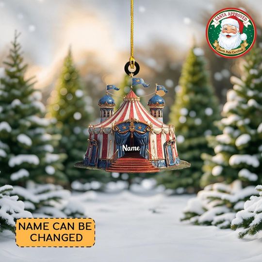 Discover Personalized Circus Tent Christmas Ornament, Circus Flat 2D Holiday Tree Decor, Carnival Theme Ornament, Circus Tent Ornament Gift