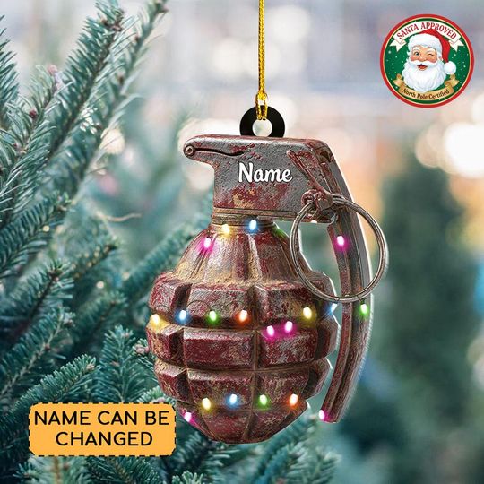 Discover Personalized Grenade Christmas Ornament, Grenade 2D Flat Ornament, Army Soldier Ornament, Military Christmas Gift for Veterans