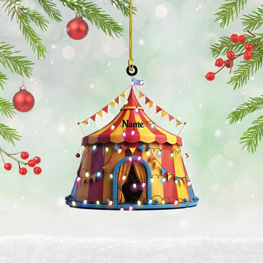 Discover Personalized Circus Tent Christmas Ornament, Circus Flat 2D Holiday Tree Decor, Carnival Theme Ornament, Circus Tent Ornament Gift