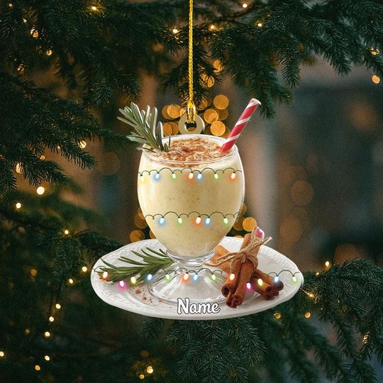 Personalized Creamy Eggnog Christmas Ornament, Creamy Eggnog Ornament, Eggnog Drink Ornament Decor, Food Xmas Ornament Gift